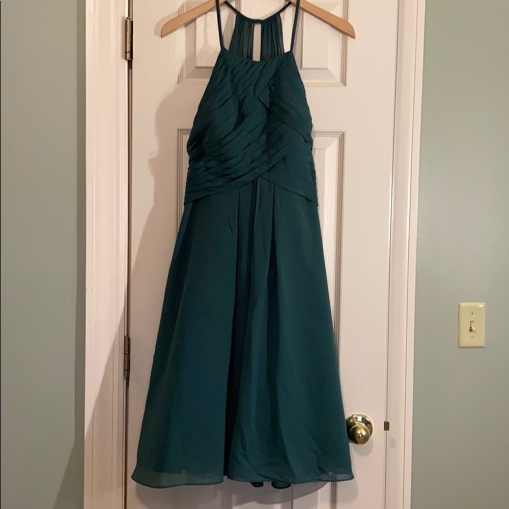 EUC Azazie Adriana dress in dark green